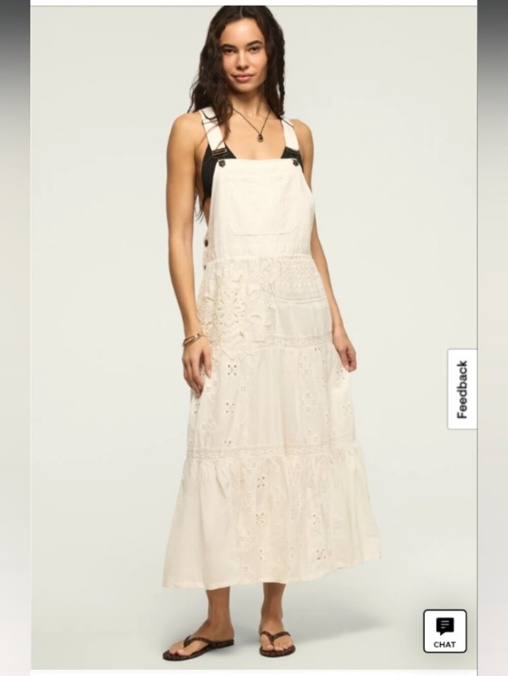 Lucky Brand Cream Eyelet Lace Maxi Pinafore Dress